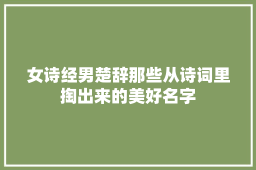 女诗经男楚辞那些从诗词里掏出来的美好名字