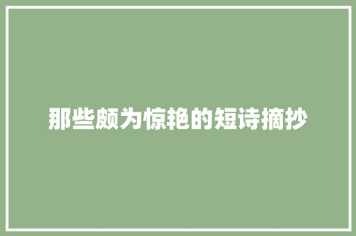 那些颇为惊艳的短诗摘抄