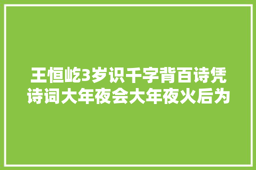 王恒屹3岁识千字背百诗凭诗词大年夜会大年夜火后为何遭质疑