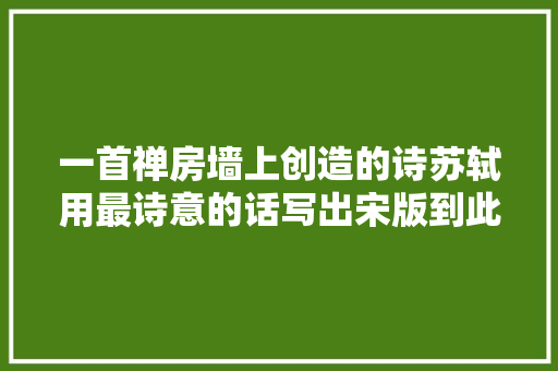 一首禅房墙上创造的诗苏轼用最诗意的话写出宋版到此一游