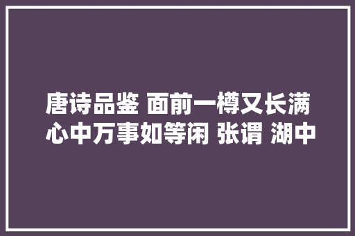 唐诗品鉴 面前一樽又长满 心中万事如等闲 张谓 湖中对酒作