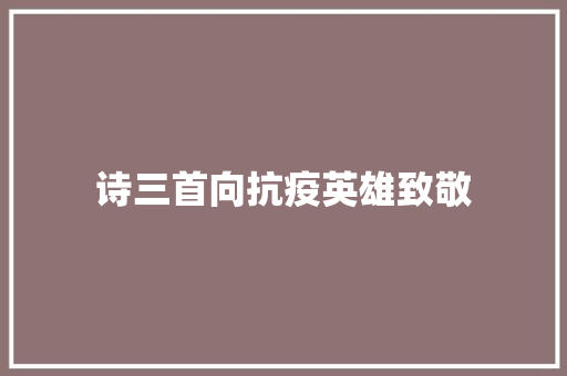 诗三首向抗疫英雄致敬