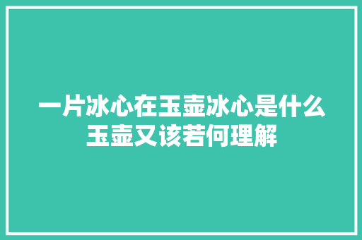 一片冰心在玉壶冰心是什么玉壶又该若何理解