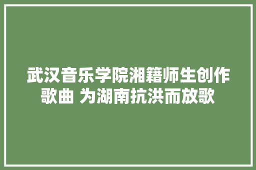 武汉音乐学院湘籍师生创作歌曲 为湖南抗洪而放歌