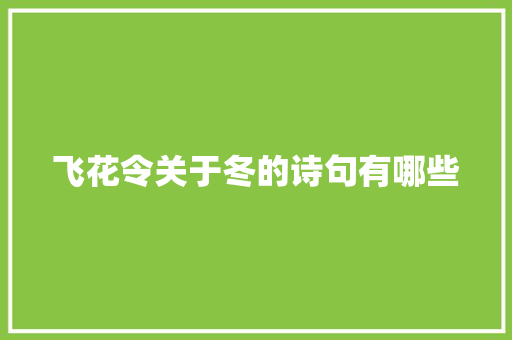 飞花令关于冬的诗句有哪些