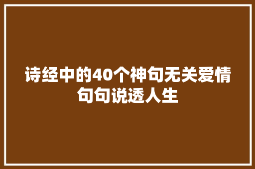 诗经中的40个神句无关爱情句句说透人生