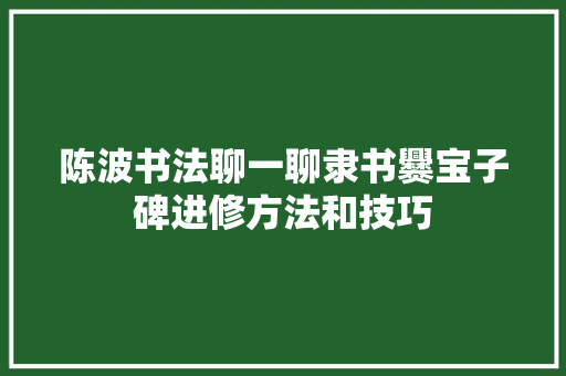 陈波书法聊一聊隶书爨宝子碑进修方法和技巧