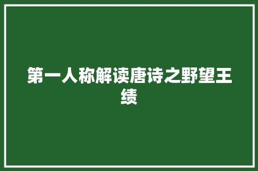 第一人称解读唐诗之野望王绩