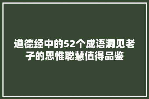 道德经中的52个成语洞见老子的思惟聪慧值得品鉴