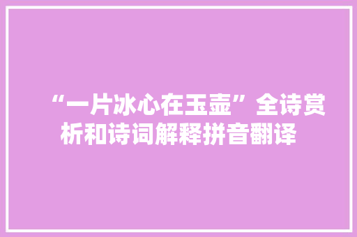 “一片冰心在玉壶”全诗赏析和诗词解释拼音翻译