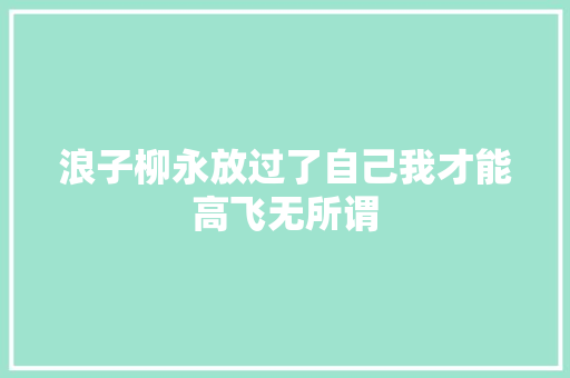 浪子柳永放过了自己我才能高飞无所谓