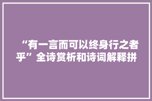 “有一言而可以终身行之者乎”全诗赏析和诗词解释拼音翻译