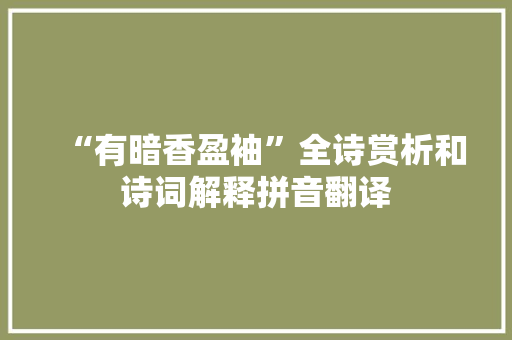 “有暗香盈袖”全诗赏析和诗词解释拼音翻译