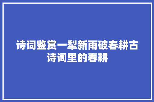 诗词鉴赏一犁新雨破春耕古诗词里的春耕