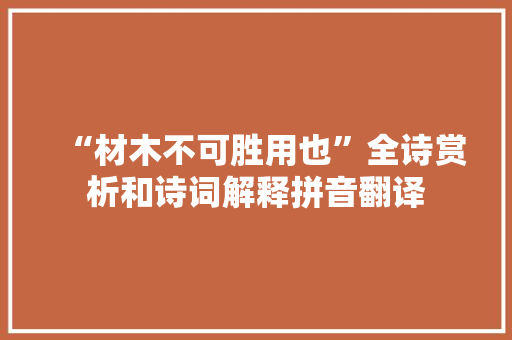“材木不可胜用也”全诗赏析和诗词解释拼音翻译