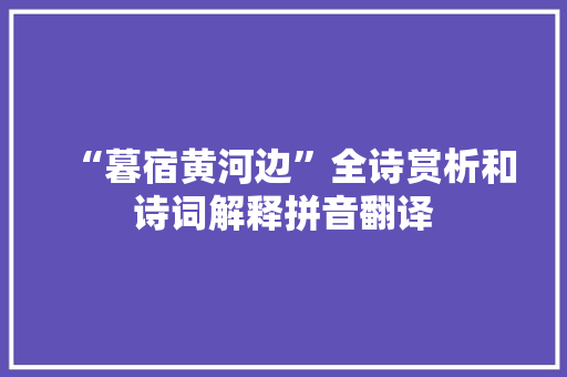 “暮宿黄河边”全诗赏析和诗词解释拼音翻译