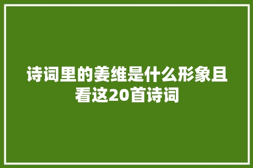 诗词里的姜维是什么形象且看这20首诗词