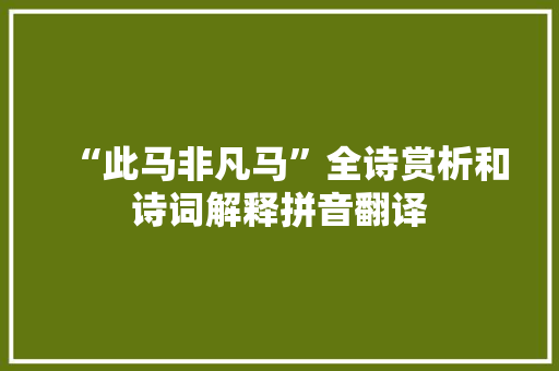 “此马非凡马”全诗赏析和诗词解释拼音翻译