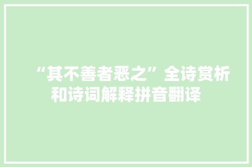 “其不善者恶之”全诗赏析和诗词解释拼音翻译