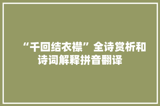 “千回结衣襟”全诗赏析和诗词解释拼音翻译