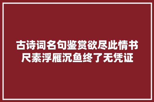 古诗词名句鉴赏欲尽此情书尺素浮雁沉鱼终了无凭证