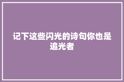 记下这些闪光的诗句你也是追光者