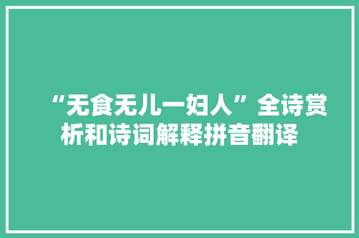 “无食无儿一妇人”全诗赏析和诗词解释拼音翻译