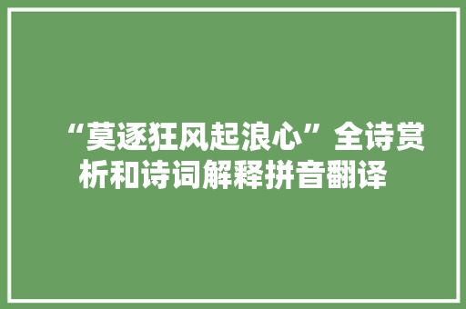“莫逐狂风起浪心”全诗赏析和诗词解释拼音翻译