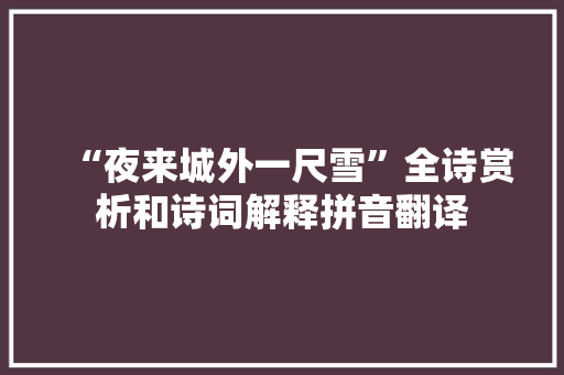 “夜来城外一尺雪”全诗赏析和诗词解释拼音翻译