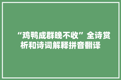 “鸡鸭成群晚不收”全诗赏析和诗词解释拼音翻译