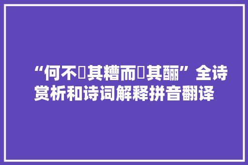 “何不餔其糟而歠其酾”全诗赏析和诗词解释拼音翻译