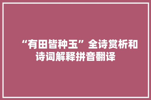 “有田皆种玉”全诗赏析和诗词解释拼音翻译
