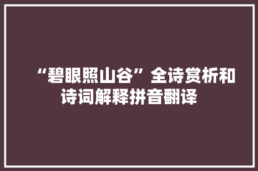 “碧眼照山谷”全诗赏析和诗词解释拼音翻译