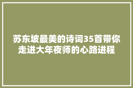 苏东坡最美的诗词35首带你走进大年夜师的心路进程