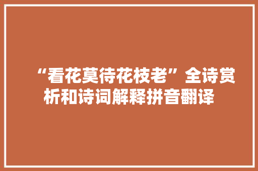 “看花莫待花枝老”全诗赏析和诗词解释拼音翻译