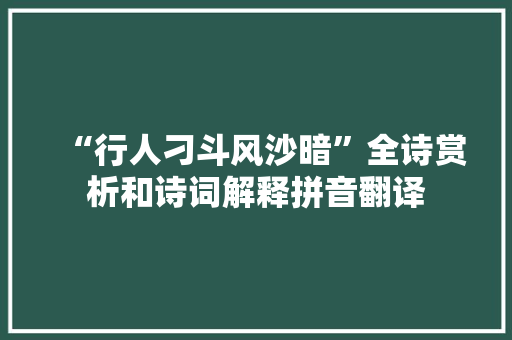 “行人刁斗风沙暗”全诗赏析和诗词解释拼音翻译