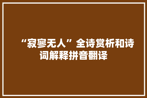 “寂寥无人”全诗赏析和诗词解释拼音翻译