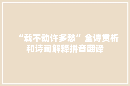 “载不动许多愁”全诗赏析和诗词解释拼音翻译