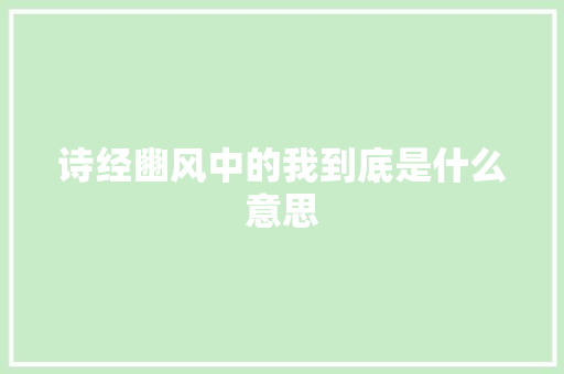 诗经豳风中的我到底是什么意思