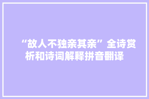 “故人不独亲其亲”全诗赏析和诗词解释拼音翻译