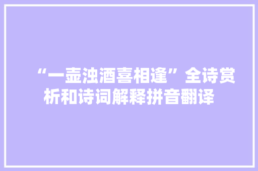 “一壶浊酒喜相逢”全诗赏析和诗词解释拼音翻译