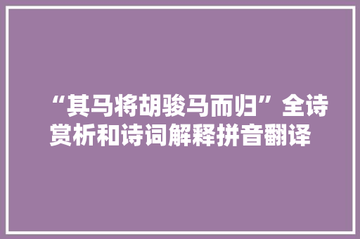 “其马将胡骏马而归”全诗赏析和诗词解释拼音翻译