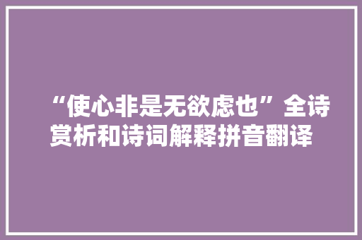 “使心非是无欲虑也”全诗赏析和诗词解释拼音翻译