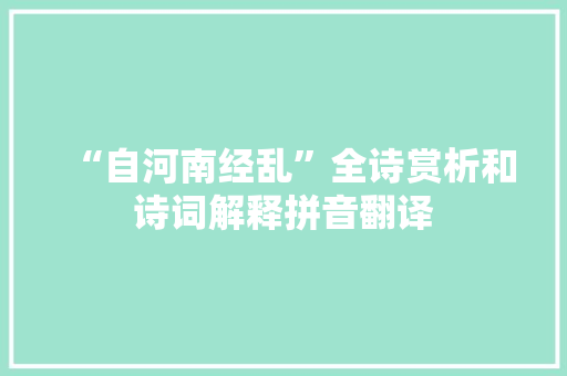 “自河南经乱”全诗赏析和诗词解释拼音翻译